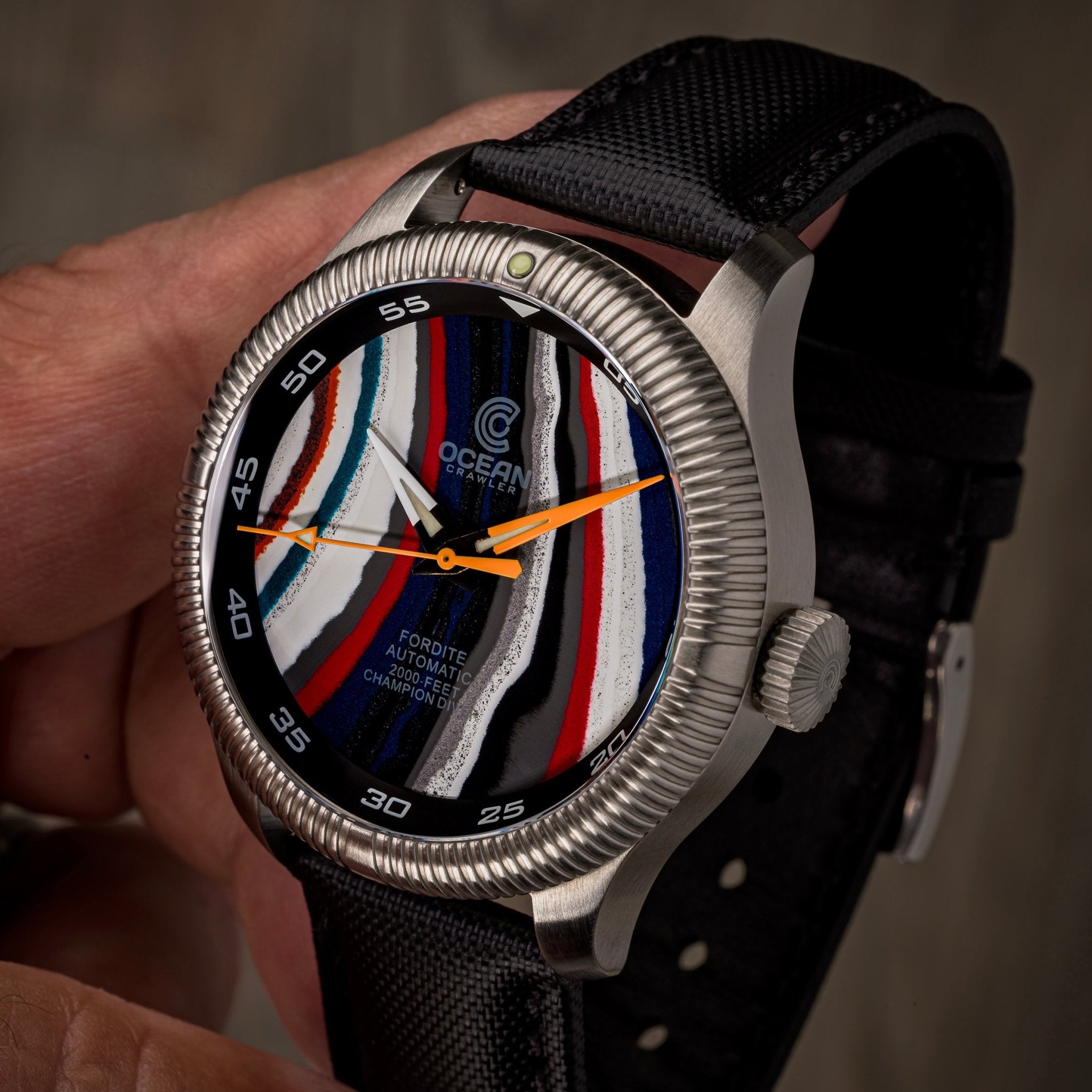 Champion Diver - Fordite - Unique Piece - Chrome Heritage - Ocean Crawler Watch Co.