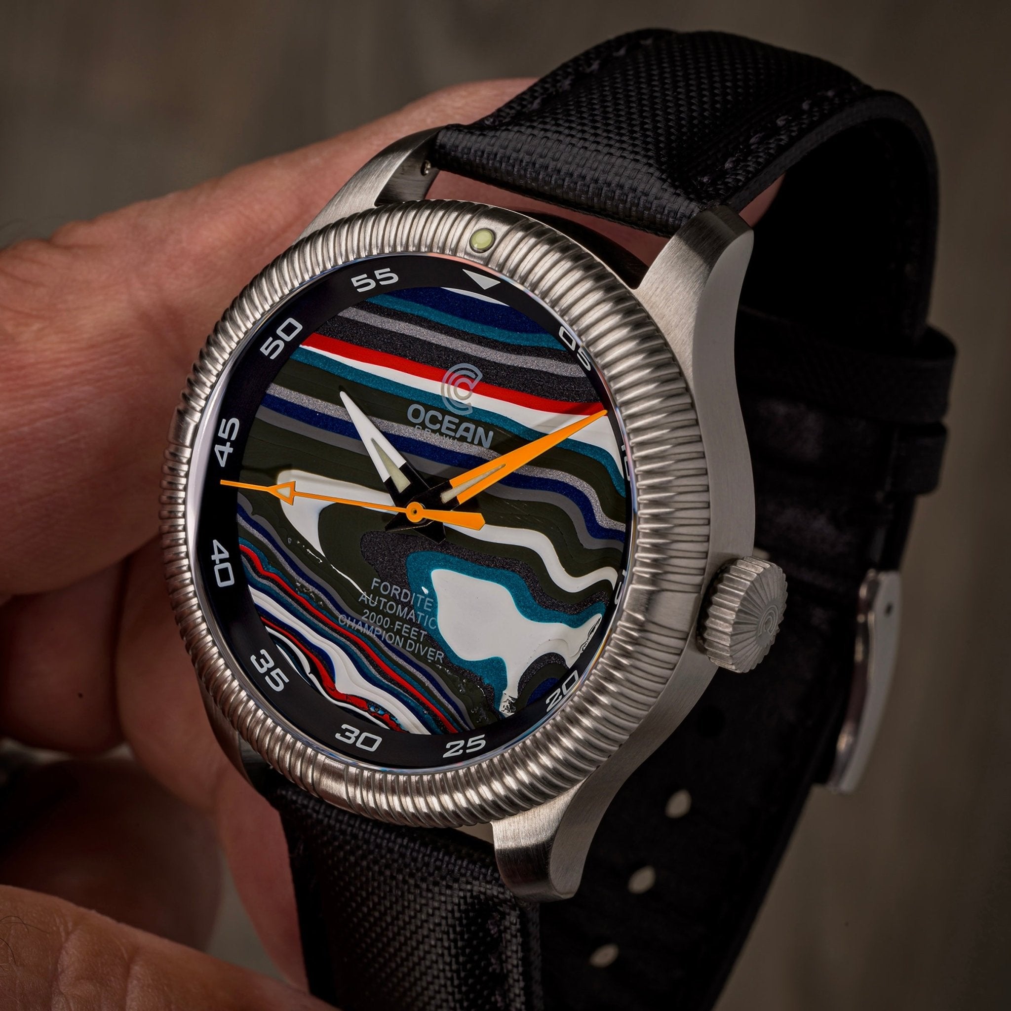 Champion Diver - Fordite - Unique Piece - Color Forge - Ocean Crawler Watch Co.