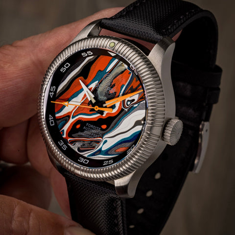 Champion Diver - Fordite - Unique Piece - Lacquered Thunder - Ocean Crawler Watch Co.