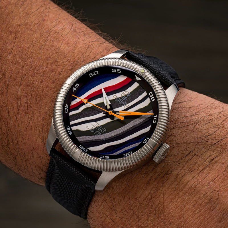 Champion Diver - Fordite - Unique Piece - Nitro Layers - Ocean Crawler Watch Co.
