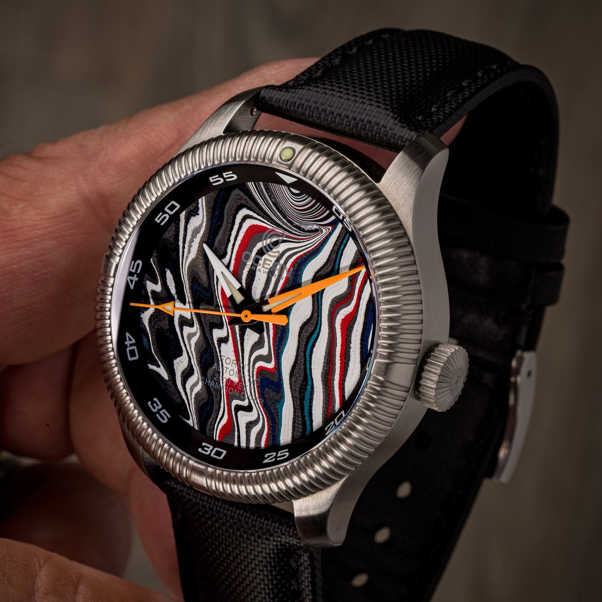 Champion Diver - Fordite - Unique Piece - Paintstorm - Ocean Crawler Watch Co.