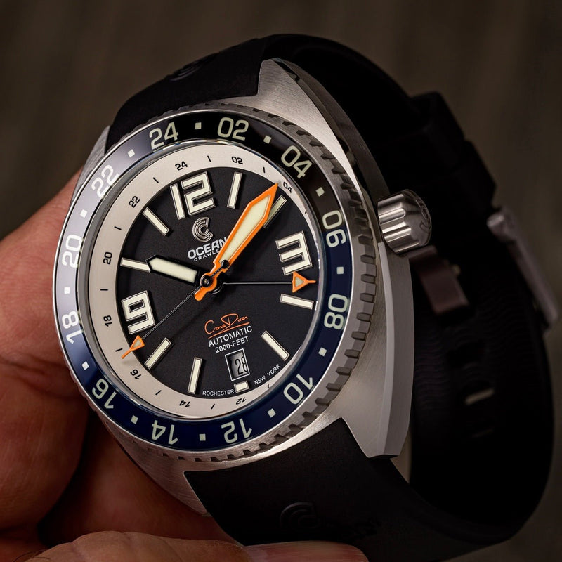 Core Diver GMT – Swiss Automatic - Blue/Black - Ocean Crawler Watch Co.