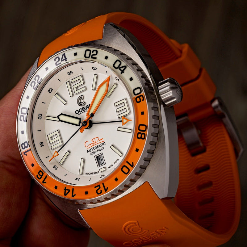 Core Diver GMT – Swiss Automatic - White/Orange - Ocean Crawler Watch Co.