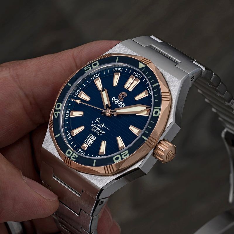 Ocean Crawler Bolt - Blue - Solid 18K Red Gold Bezel - Preorder - Ocean Crawler Watch Co.