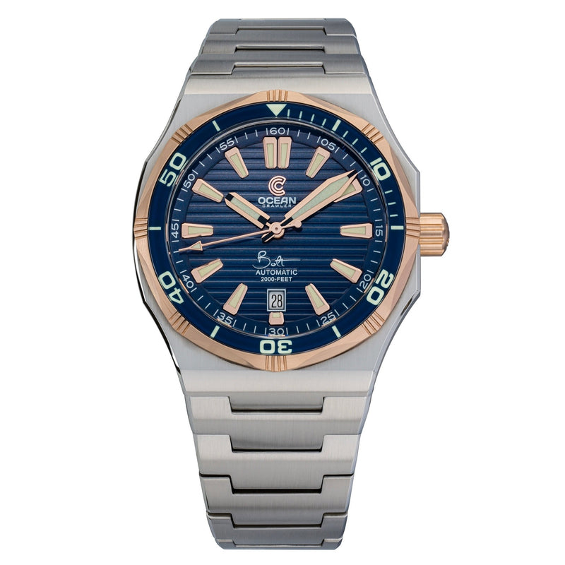 Ocean Crawler Bolt - Blue - Solid 18K Red Gold Bezel - Preorder - Ocean Crawler Watch Co.