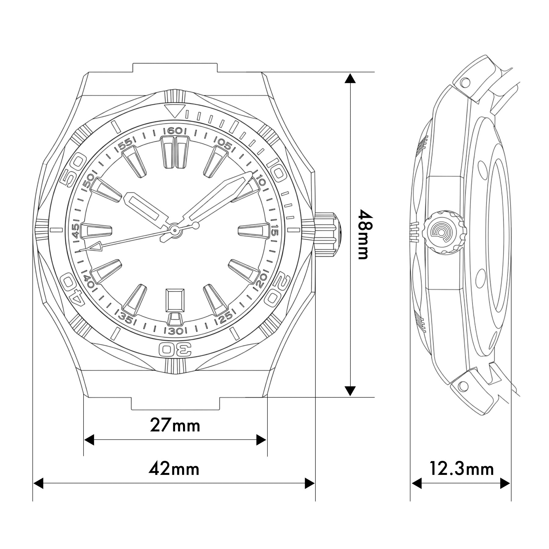 Ocean Crawler Bolt - LumeWave Edition - White - Integrated bracelet Included! - Ocean Crawler Watch Co.