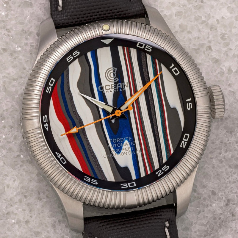 Ocean Crawler Champion Diver - Fordite - Unique Piece - Riveted Rebel - Ocean Crawler Watch Co.