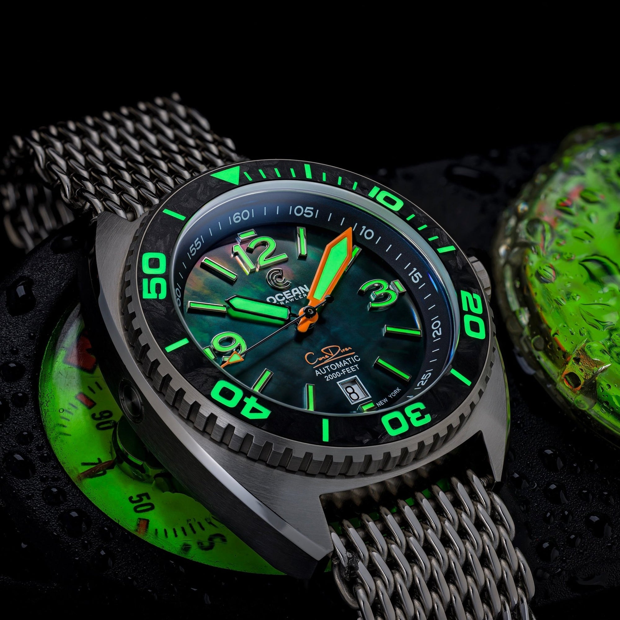Core Diver - Black Mother of Pearl - Carbon Fiber Bezel - 2 Straps Included!