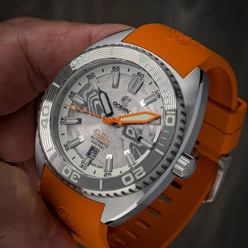 Ocean Crawler Core Diver - Damascus Steel - 2 Straps Included! - Ocean Crawler Watch Co.