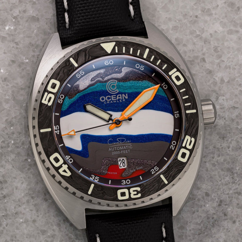 Ocean Crawler Core Diver - Fordite - Unique piece - Piston Power - Ocean Crawler Watch Co.