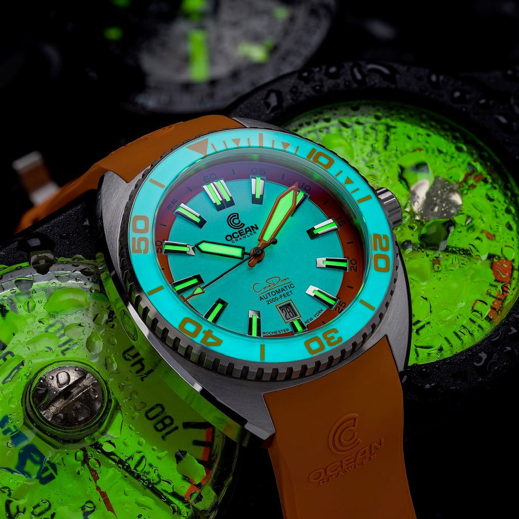 Core Diver - Spring Time - Full Lume Orange – Ocean Crawler Watch Co.