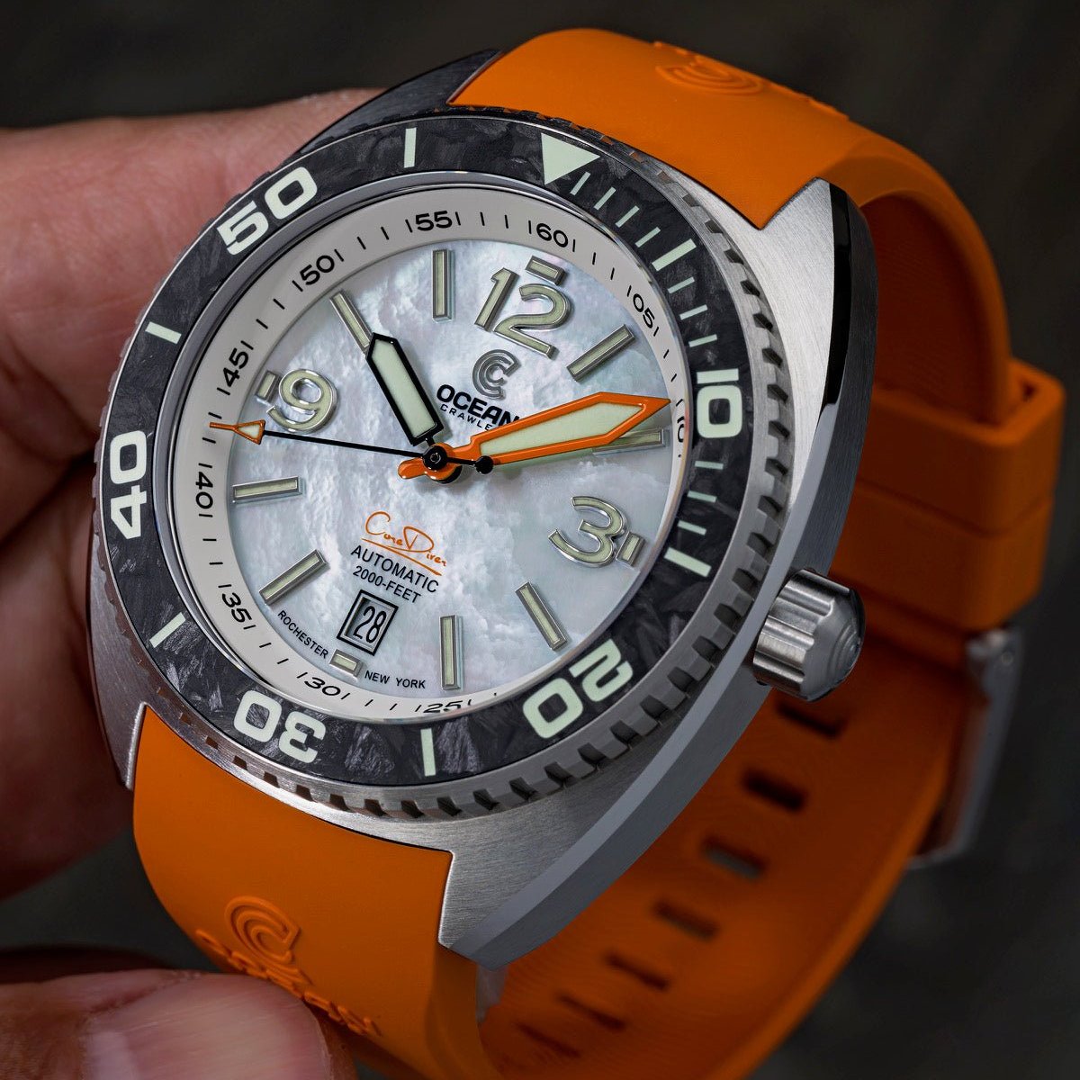 Core Diver - White Mother of Pearl - Carbon Fiber Bezel - 2 Straps Included!