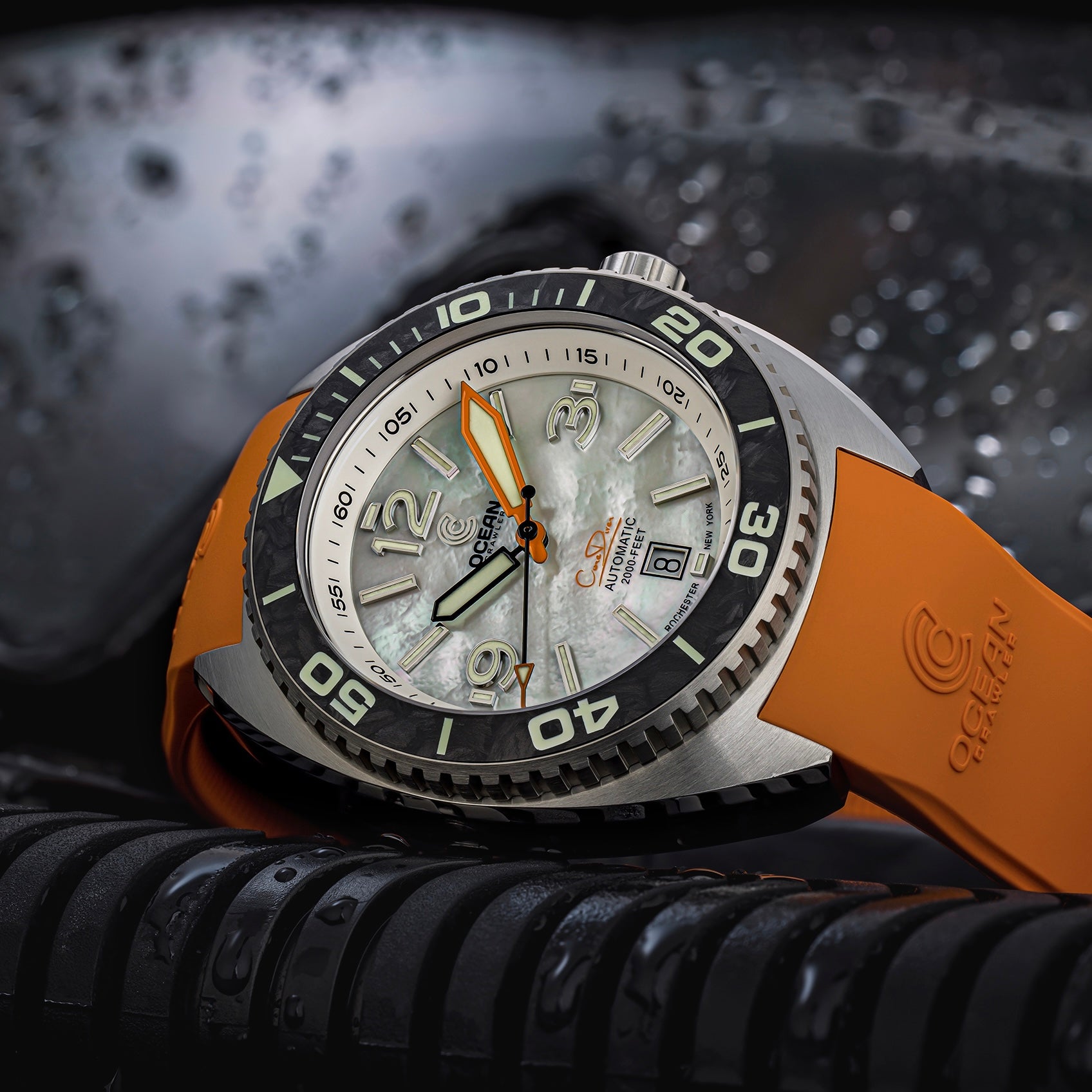Core Diver - White Mother of Pearl - Carbon Fiber Bezel - 2 Straps Included!