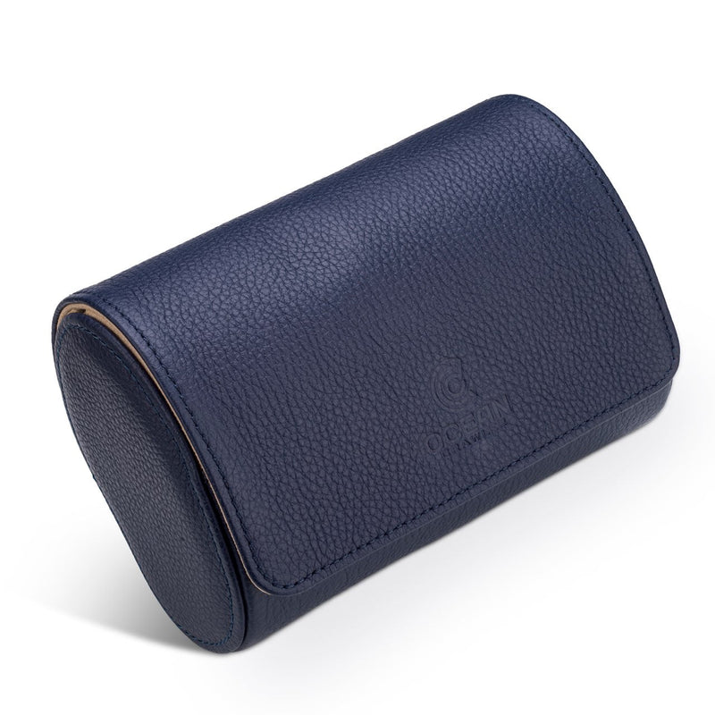 Ocean Crawler Dual Watch Travel Case — Genuine Leather Watch Roll, Navy - Ocean Crawler Watch Co.
