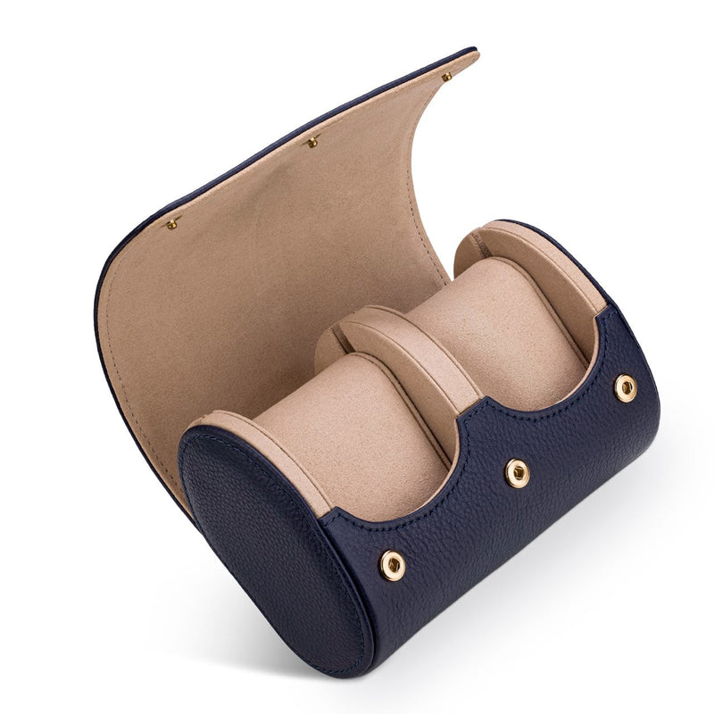 Ocean Crawler Dual Watch Travel Case — Genuine Leather Watch Roll, Navy - Ocean Crawler Watch Co.