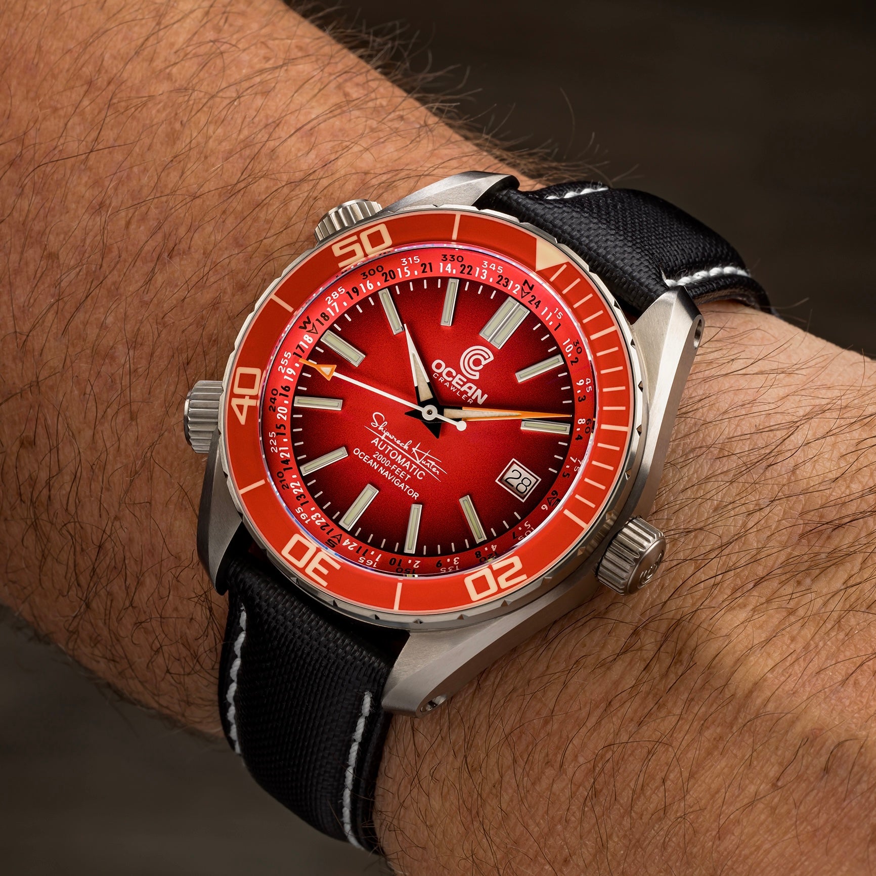 Ocean Crawler Ocean Navigator - Red V3 - Titanium - Ocean Crawler Watch Co.