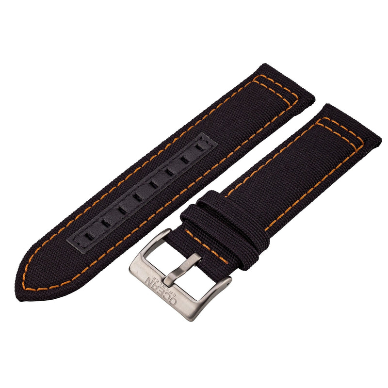 Black Canvas and Orange Stitching Strap - 22mm - Ocean Crawler Watch Co.