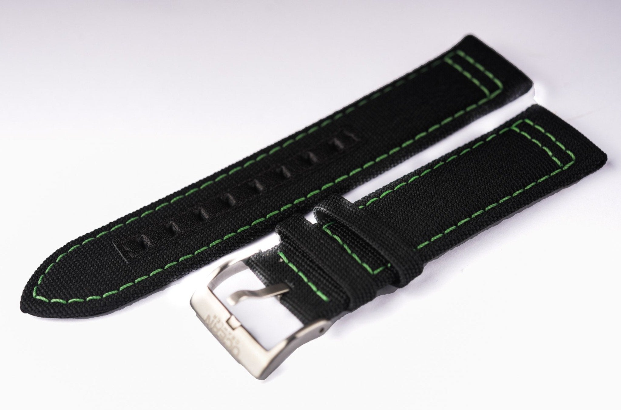 Black Canvas With Green Stitching Strap - 22mm
