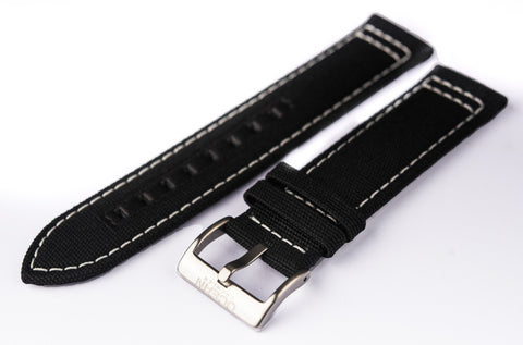 Black Canvas With White Stitching Strap - 22mm - Ocean Crawler Watch Co.