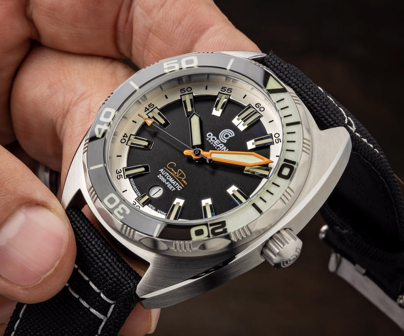 Black Canvas With White Stitching Strap - 22mm - Ocean Crawler Watch Co.
