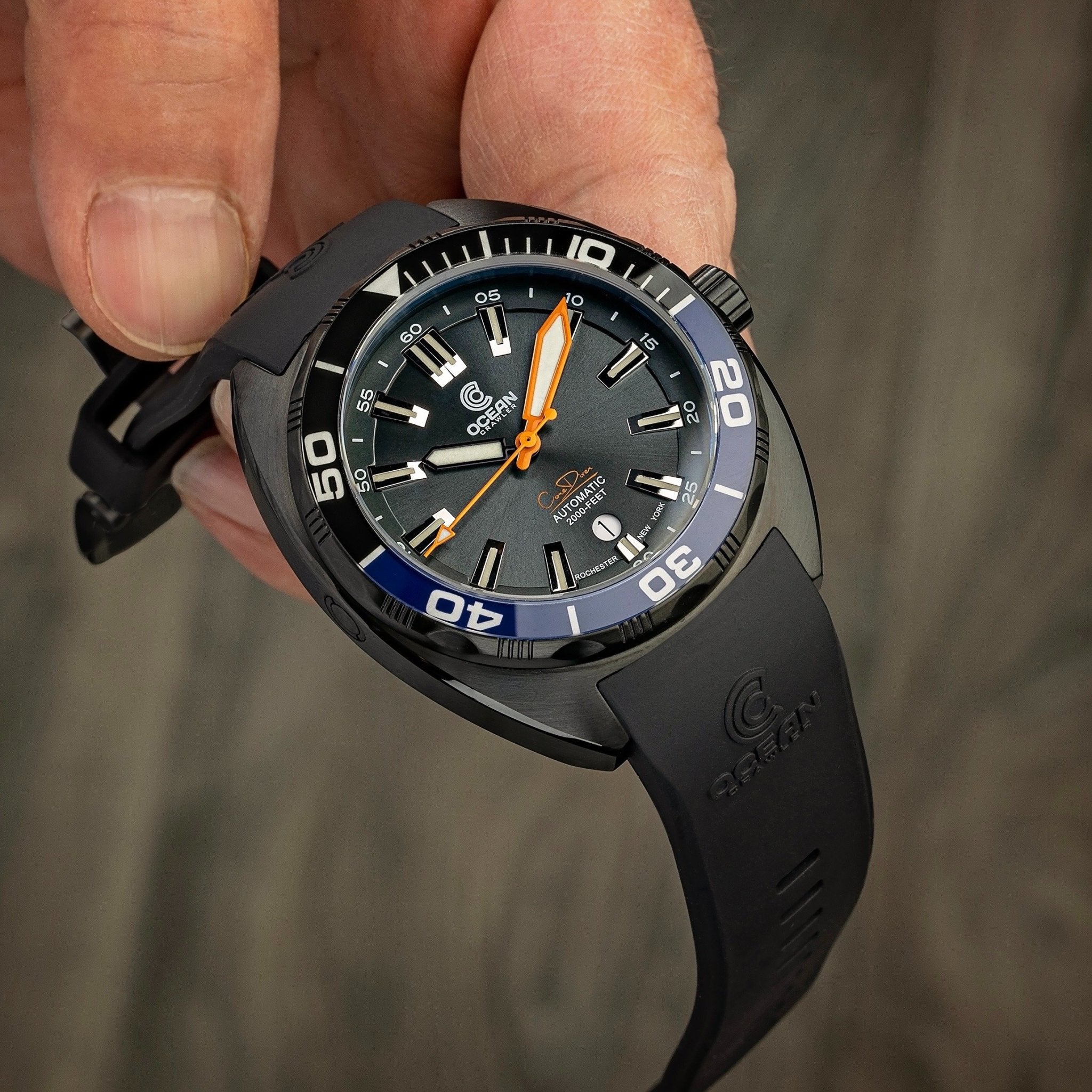 Black Fitted Rubber Strap for Core Diver - DLC Buckle - 22mm - Ocean Crawler Watch Co.