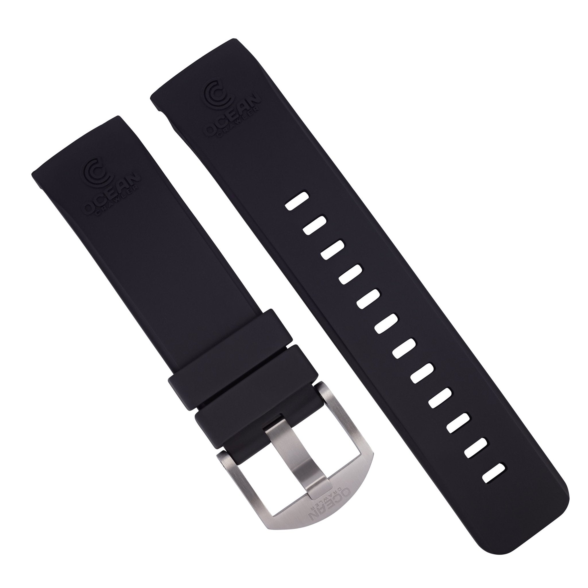 Black Fitted Rubber Strap for Core Diver - SS Buckle - 22mm - Ocean Crawler Watch Co.