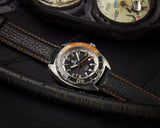 Black Leather And Orange Stitching Strap - 22mm - Ocean Crawler Watch Co.