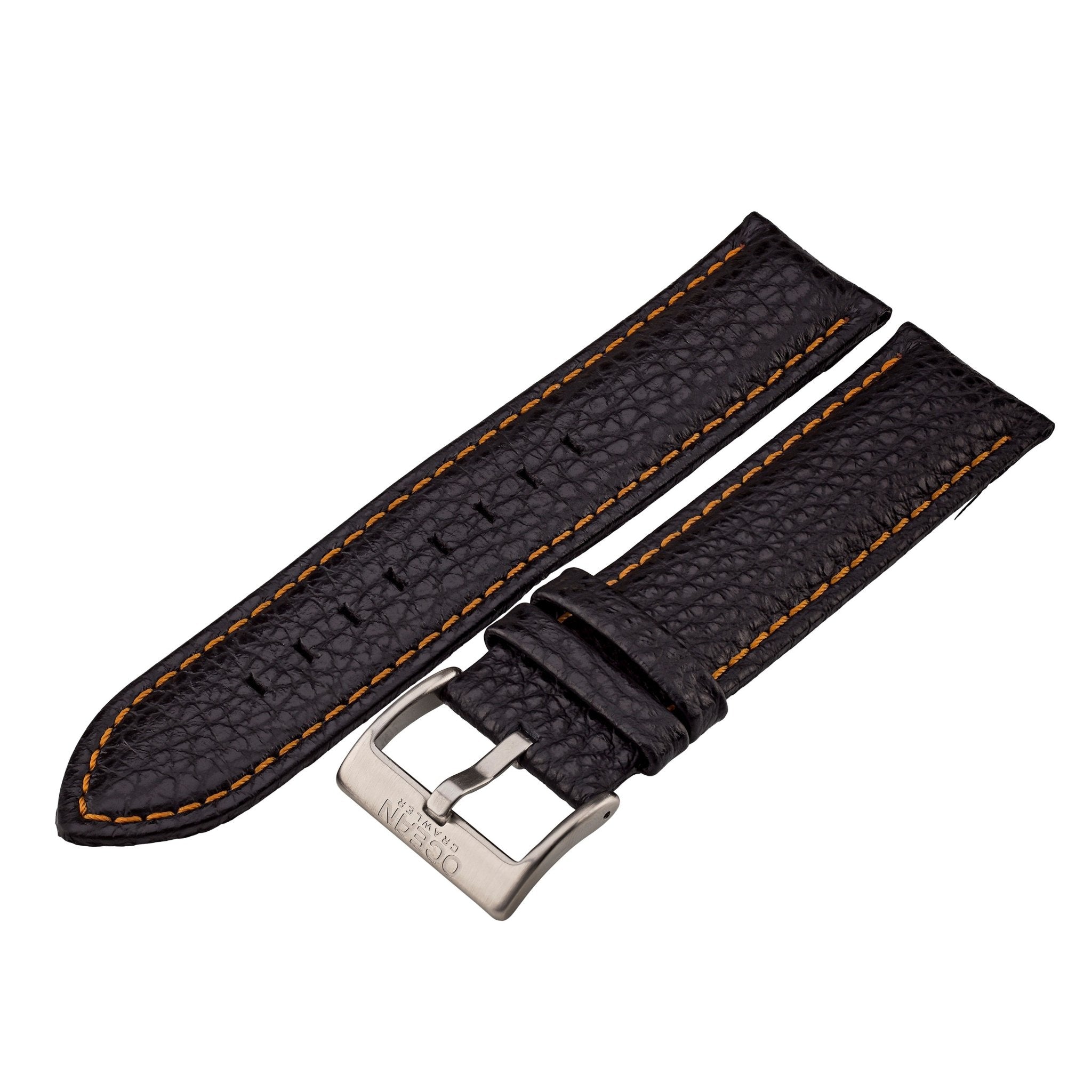 Black Leather And Orange Stitching Strap - 22mm