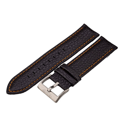 Black Leather And Orange Stitching Strap - 22mm - Ocean Crawler Watch Co.
