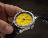 Black Leather And Yellow Stitching Strap - 22mm - Ocean Crawler Watch Co.