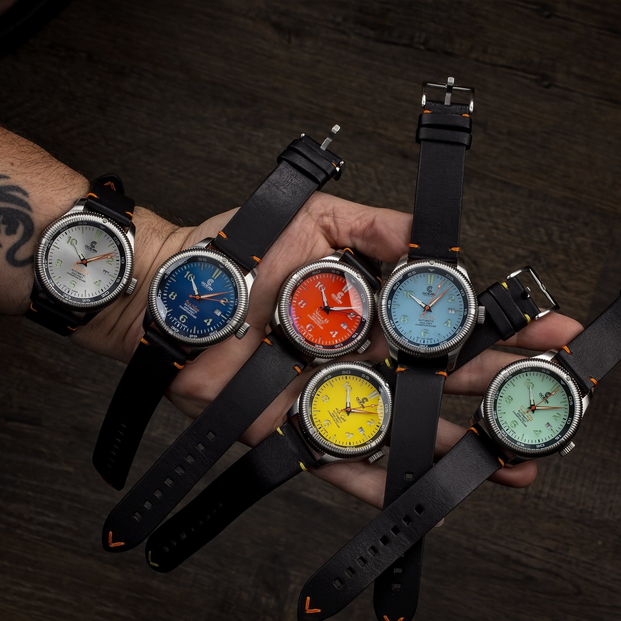 Black Leather And Yellow Stitching Strap - 22mm - Ocean Crawler Watch Co.