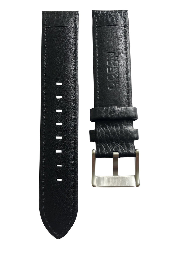 Black leather strap with signed stainless steel buckle for the Ocean Navigator - 20mm - Ocean Crawler Watch Co.