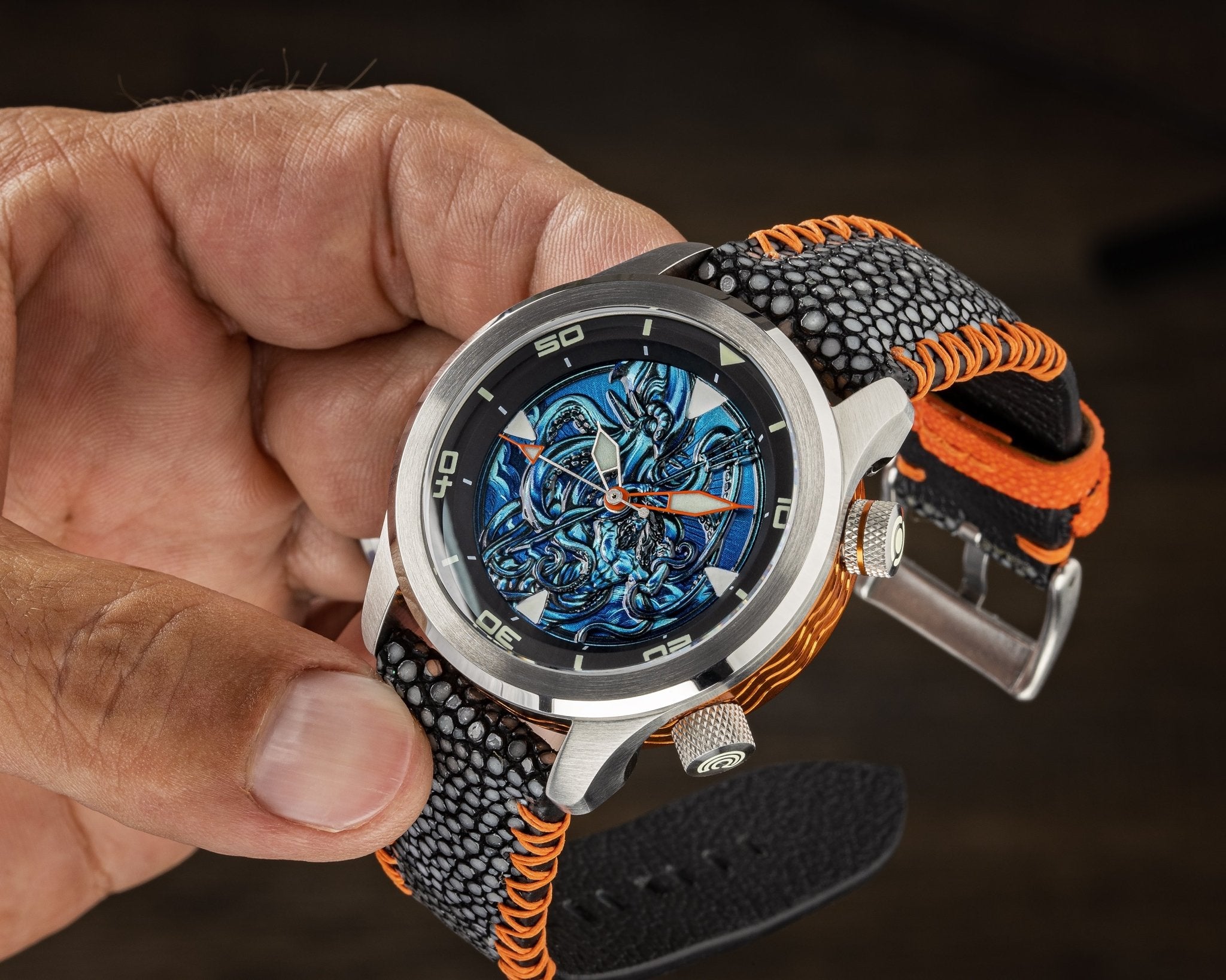 Black Stingray Leather Strap - 22mm - Ocean Crawler Watch Co.