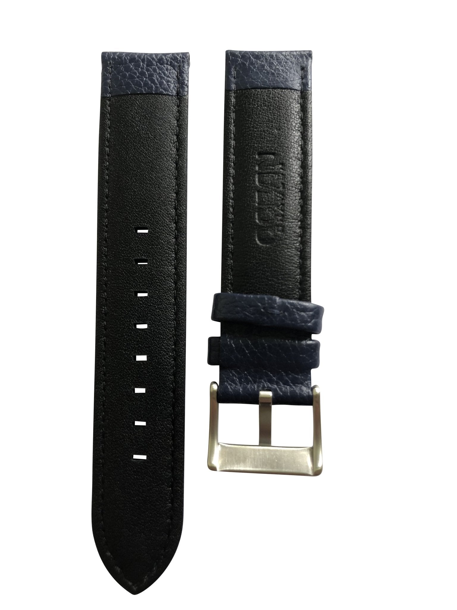 Blue leather strap with signed stainless steel buckle for the Ocean Navigator - 20mm - Ocean Crawler Watch Co.