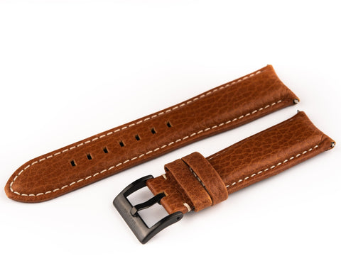 Dark Brown Leather Band With Signed Black PVD Stainless Steel Buckle - 22mm - For Curved Lugs - Ocean Crawler Watch Co.