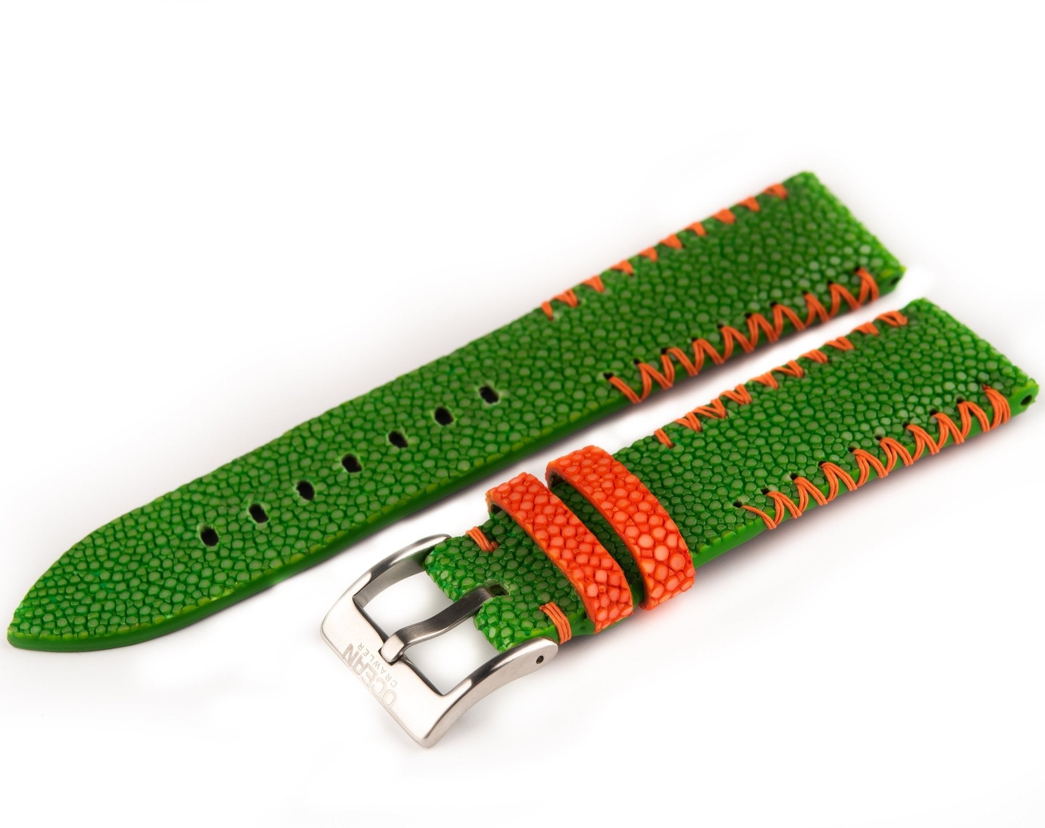 Green Stingray Leather Strap - 22mm - Ocean Crawler Watch Co.