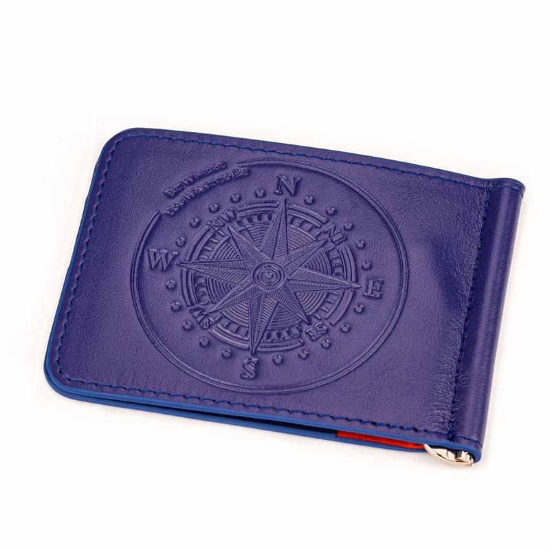 Ocean Crawler Blue Leather Slim Wallet and Money Clip - Ocean Crawler Watch Co.
