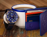 Ocean Crawler Blue Leather Slim Wallet and Money Clip - Ocean Crawler Watch Co.