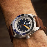 Ocean Crawler Brown Leather Strap - Blue Stitching - 22mm - Ocean Crawler Watch Co.