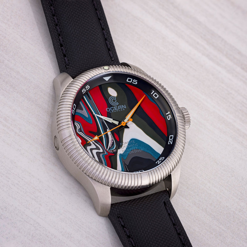 Ocean Crawler Champion Diver - Fordite - Unique Piece - Fiery Red - Ocean Crawler Watch Co.