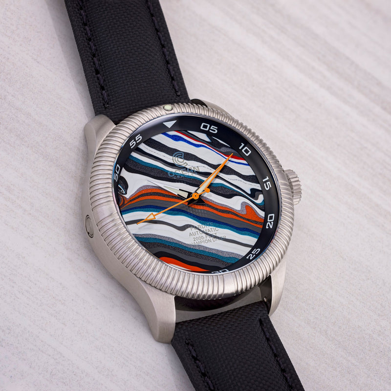 Ocean Crawler Champion Diver - Fordite - Unique Piece - Racing Dreams - Ocean Crawler Watch Co.