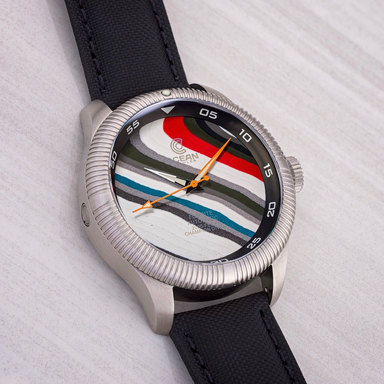 Ocean Crawler Champion Diver - Fordite - Unique Piece - Velocity Vortex - Ocean Crawler Watch Co.