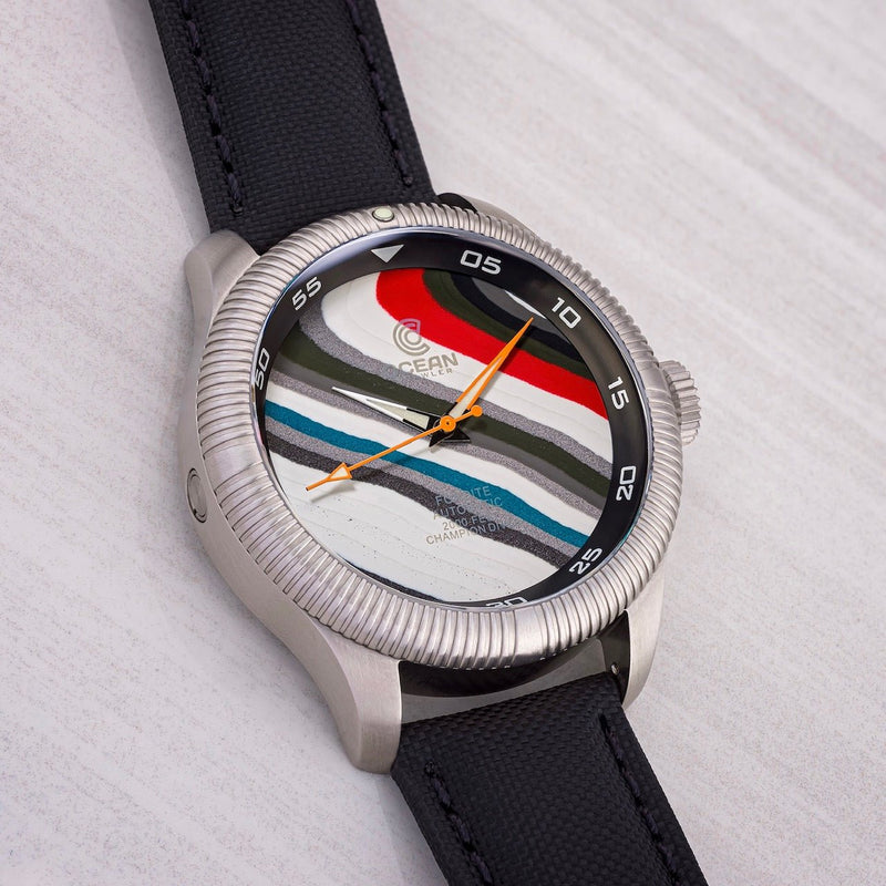 Ocean Crawler Champion Diver - Fordite - Unique Piece - Velocity Vortex - Ocean Crawler Watch Co.