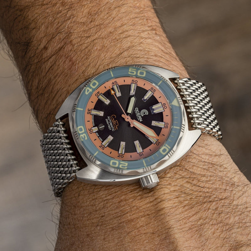 Ocean Crawler Core Diver - Aqua/Salmon V3 - Ocean Crawler Watch Co.