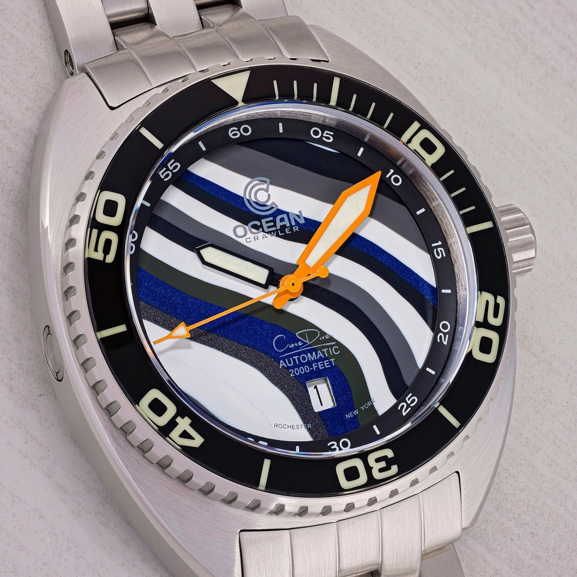 Ocean Crawler Core Diver - Fordite - Unique piece - Blue Fury - Ocean Crawler Watch Co.