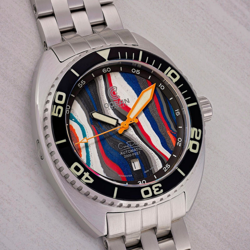 Ocean Crawler Core Diver - Fordite - Unique piece - Luminous Lap - Ocean Crawler Watch Co.