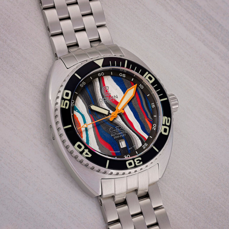 Ocean Crawler Core Diver - Fordite - Unique piece - Luminous Lap - Ocean Crawler Watch Co.