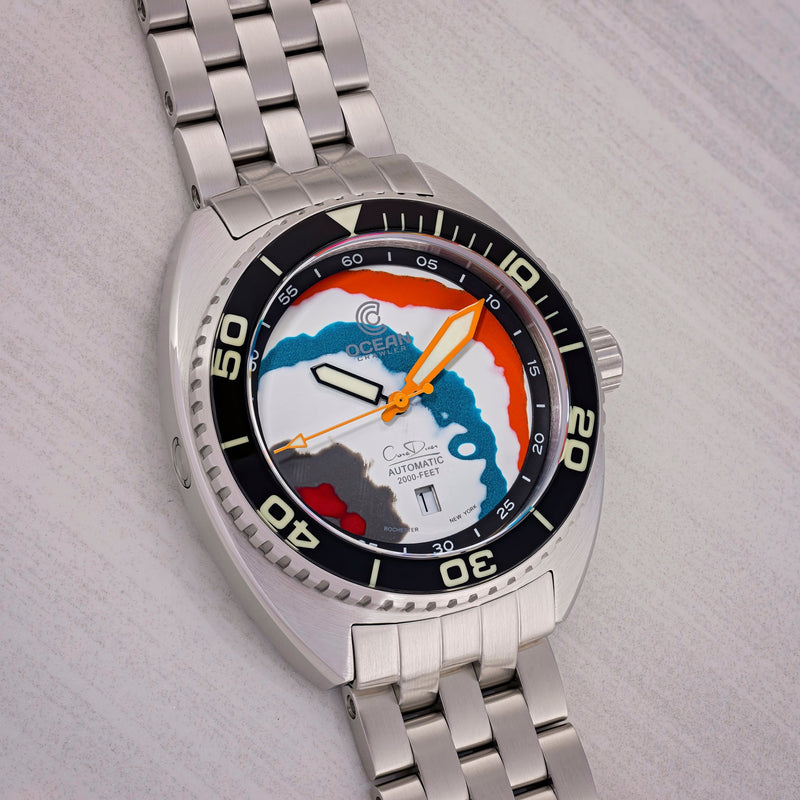 Ocean Crawler Core Diver - Fordite - Unique piece - Orange Wrangler - Ocean Crawler Watch Co.