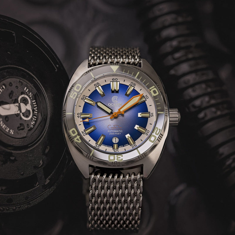 Ocean Crawler Core Diver - Silver/Gradient Blue V3 - Preorder - Ocean Crawler Watch Co.
