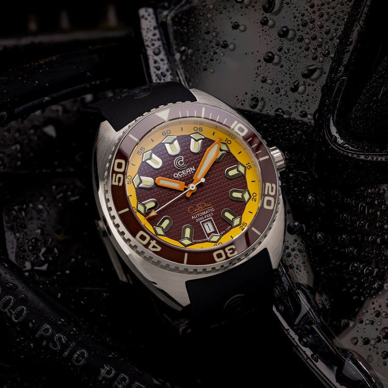 Ocean Crawler Core Diver - Solid 925 Silver Case - Prototype - Brown - Ocean Crawler Watch Co.
